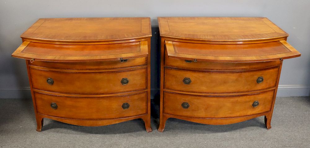 Appraisal: BAKER Signed Pair Of Mahogany Chests With Leather Top Writing