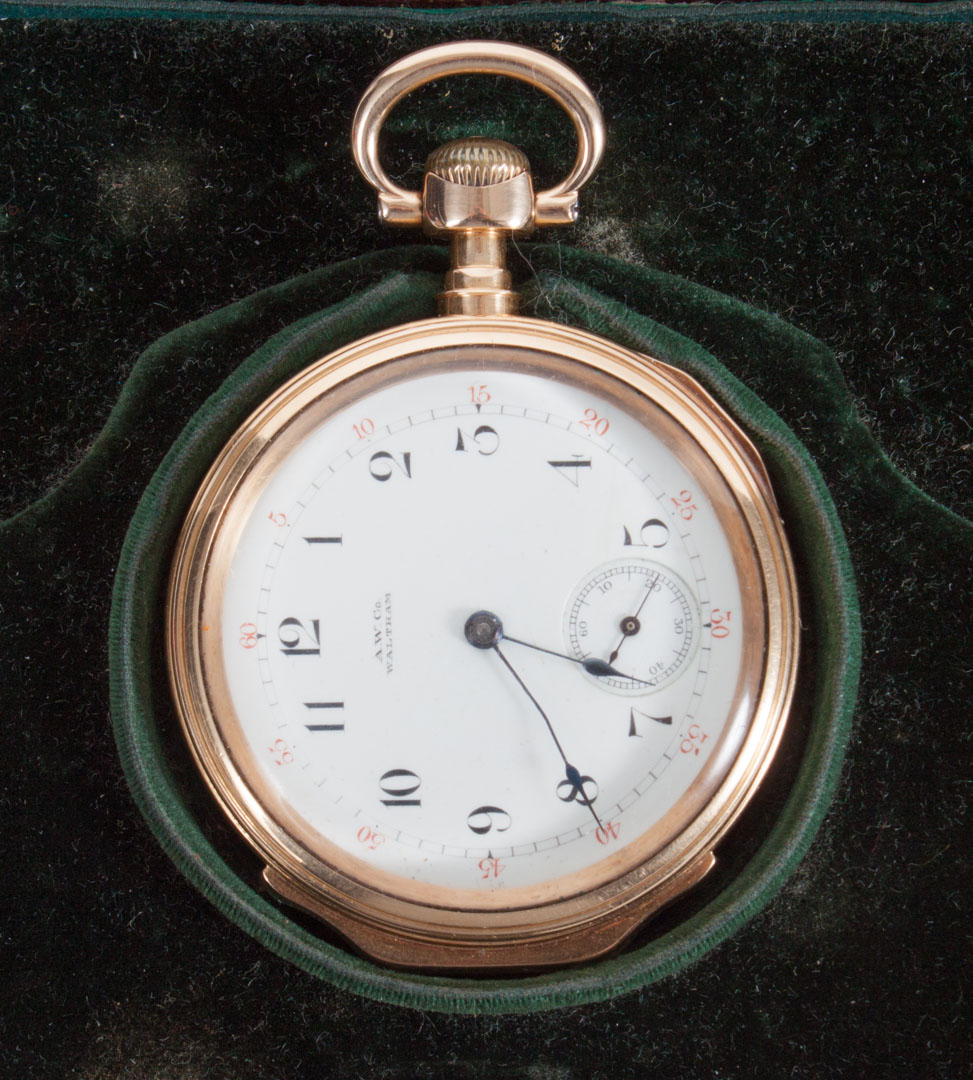 Appraisal: American Waltham K gold pocket watch Riverside model box hinge