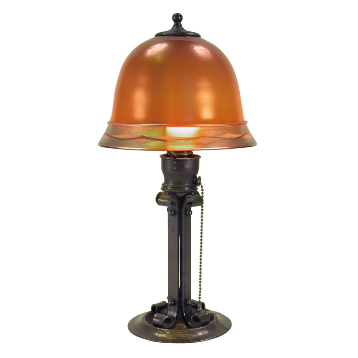 Appraisal: Roycroft lamp base with a Steuben shade with an Intarsia