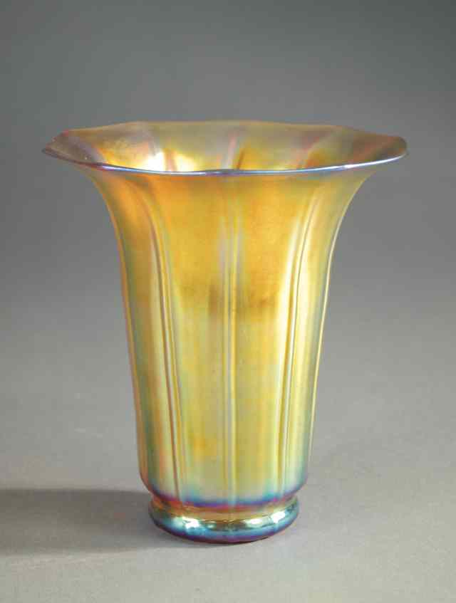 Appraisal: STEUBEN AURENE ART GLASS VASE iridescent gold with violet highlights