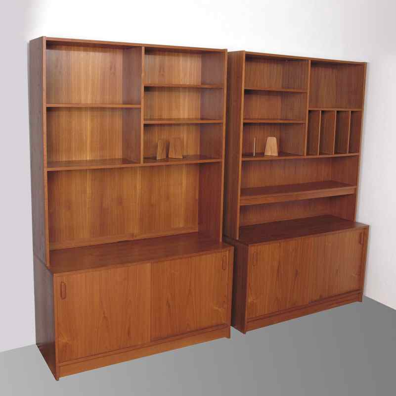 Appraisal: PAIR DANISH MODERN OPEN BOOK AND STORAGE CASES Teak veneer