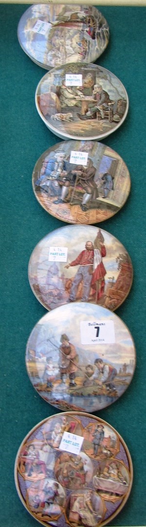 Appraisal: Six Prattware pot lids comprising The Shrimpers Dr Johnson Pegwell