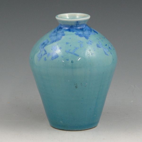 Appraisal: Studio pottery vase with crystalline glaze in blue Signed Tyrrell