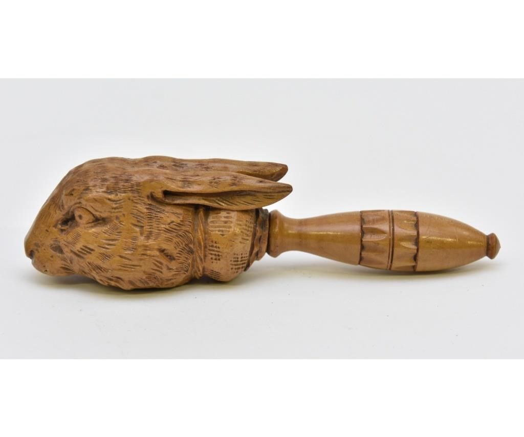 Appraisal: Black Forest carved rabbit head nut cracker th c h