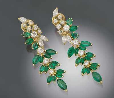 Appraisal: A Pair of Diamond and Emerald Ear Clips k yellow