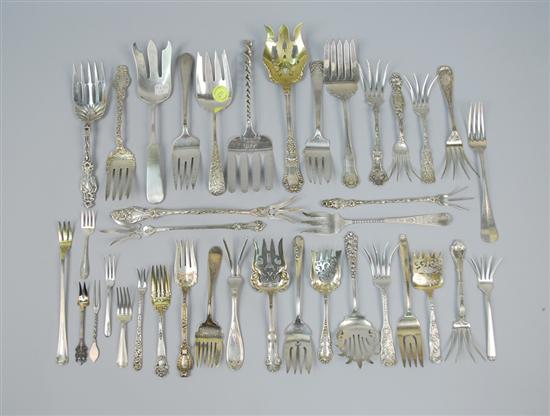 Appraisal: ASSEMBLAGE OF SILVER SERVING FORKS total items total weight ozs