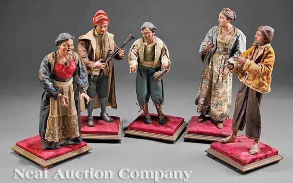 Appraisal: A Group of Five Antique Neapolitan Cr che Figures th