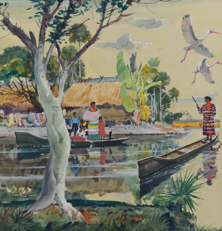 Appraisal: BAUMGARTNER Warren American - Seminole Indian Village Watercolor sight size