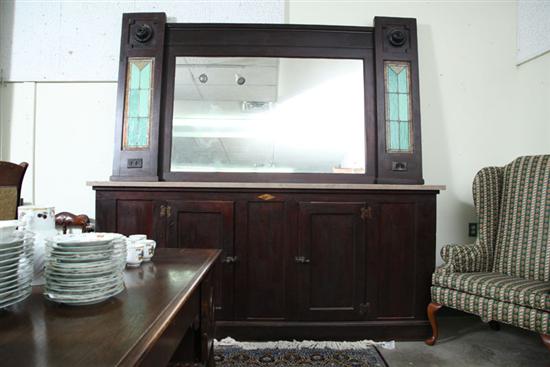 Appraisal: LARGE BAR BACK Two piece dark stained back with a