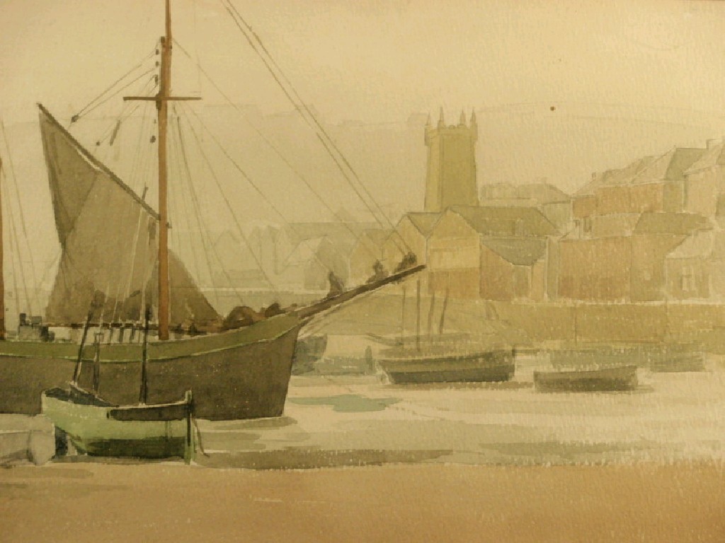 Appraisal: E Rowley Smart - Sailing boats at low tide watercolour