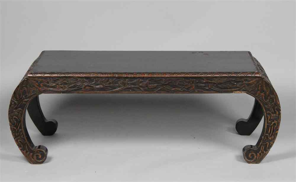 Appraisal: LOW WOODEN BENCH WITH CURVED LEGS AND FLORAL CARVING in