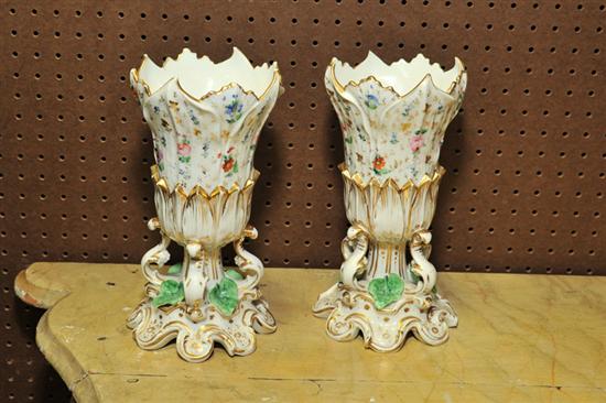 Appraisal: PAIR OF DECORATED VASES Gilt and floral decorated porcelain urn