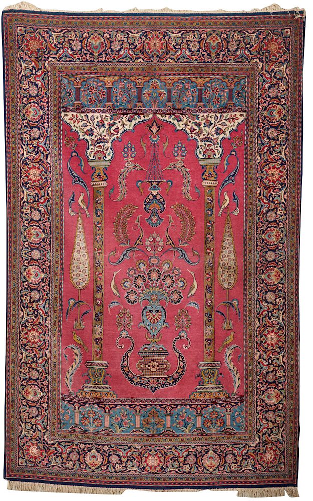 Appraisal: Dabir Kashan Silk and Wool Prayer Rug Persia ca ft