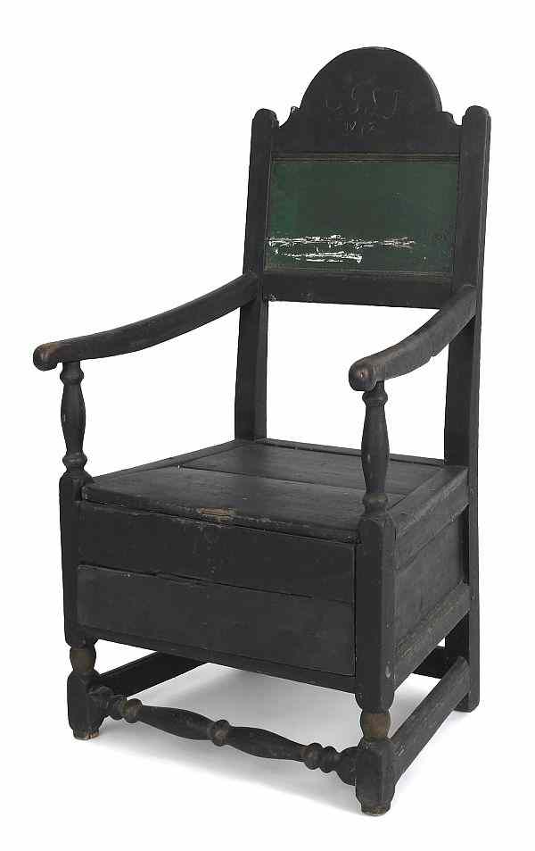 Appraisal: William Mary painted wainscot necessary chair ca