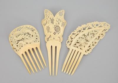 Appraisal: Three Fancy th Century Reticulated Hair Combs The first approx