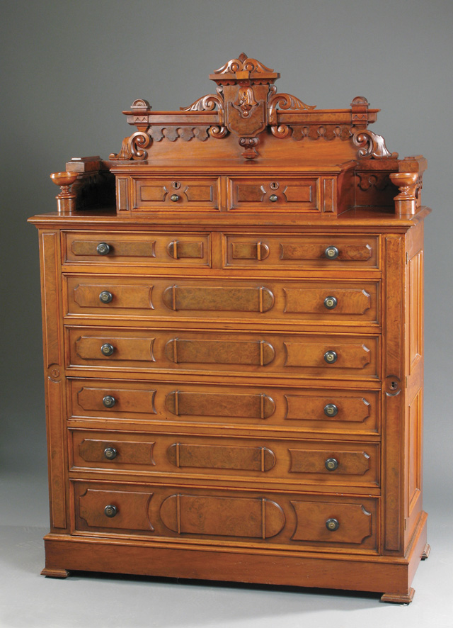 Appraisal: A VICTORIAN WALNUT AND BURL WALNUT SIDE LOCK CHEST Renaissance