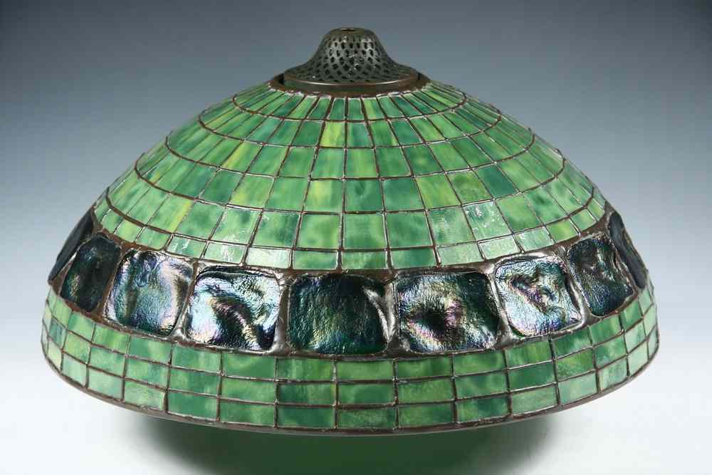 Appraisal: LAMP SHADE - Tiffany turtle-back tile and green slag glass