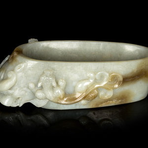 Appraisal: A Chinese Celadon Jade 'Chilong' Brush Washer TH TH CENTURY