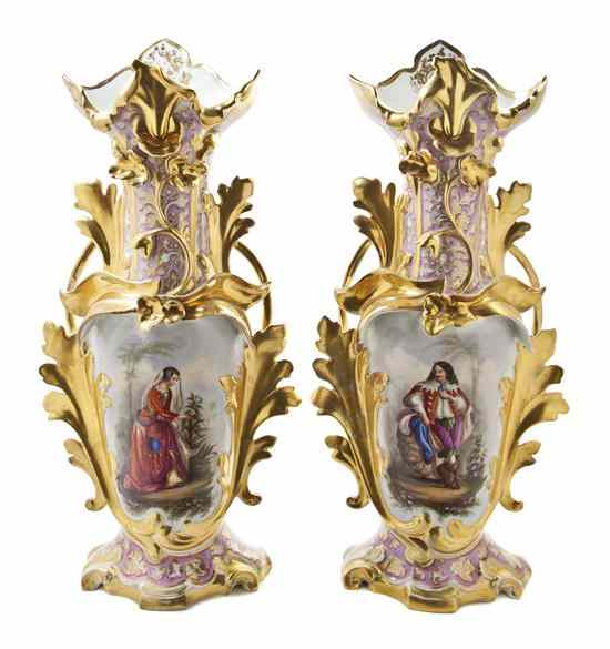 Appraisal: A Pair of Paris Porcelain Vases each of baluster form