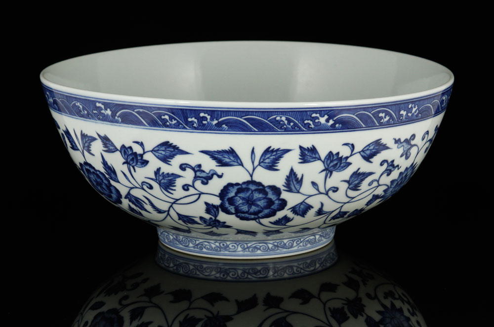 Appraisal: - Chinese Blue and White Large Porcelain Bowl Blue and