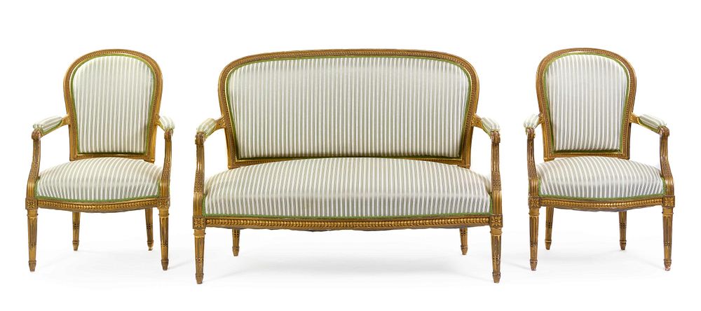 Appraisal: A Louis XVI Style Giltwood Three-Piece Parlor Suite by Francois