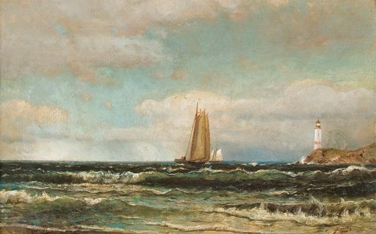 Appraisal: ARTHUR QUARTLEY American - Sailing Near a Lighthouse oil on