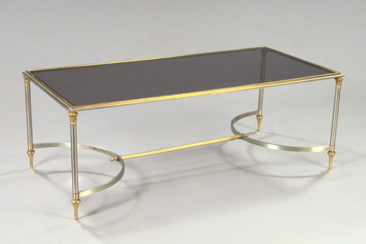 Appraisal: Neoclassical-Style Chrome and Brass-Mounted Glass-Top Cocktail Table h - w