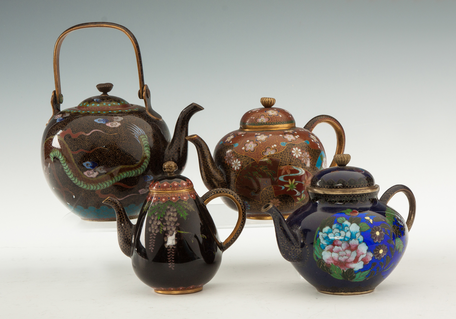 Appraisal: Four Japanese Cloisonn Teapots C