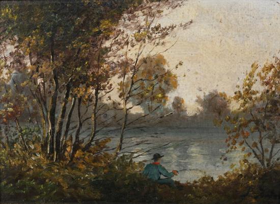 Appraisal: CONTINENTAL SCHOOL th century ANGLER AT END OF DAY signed