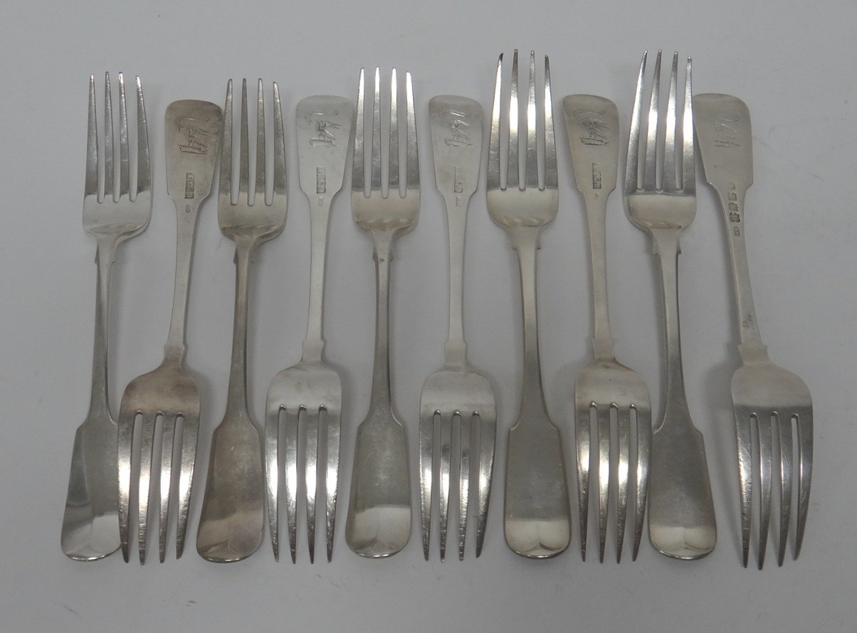 Appraisal: Seven Irish silver fiddle pattern table forks Dublin and three