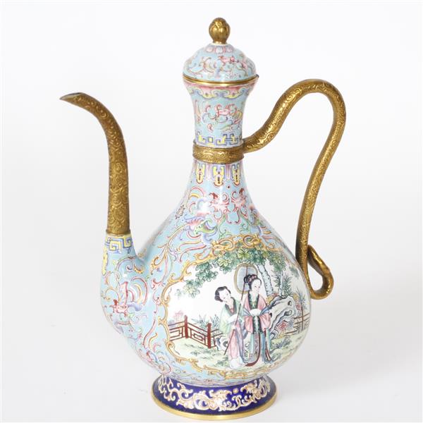 Appraisal: Chinese Qianlong style Polychrome Canton Enamel tea wine pot with