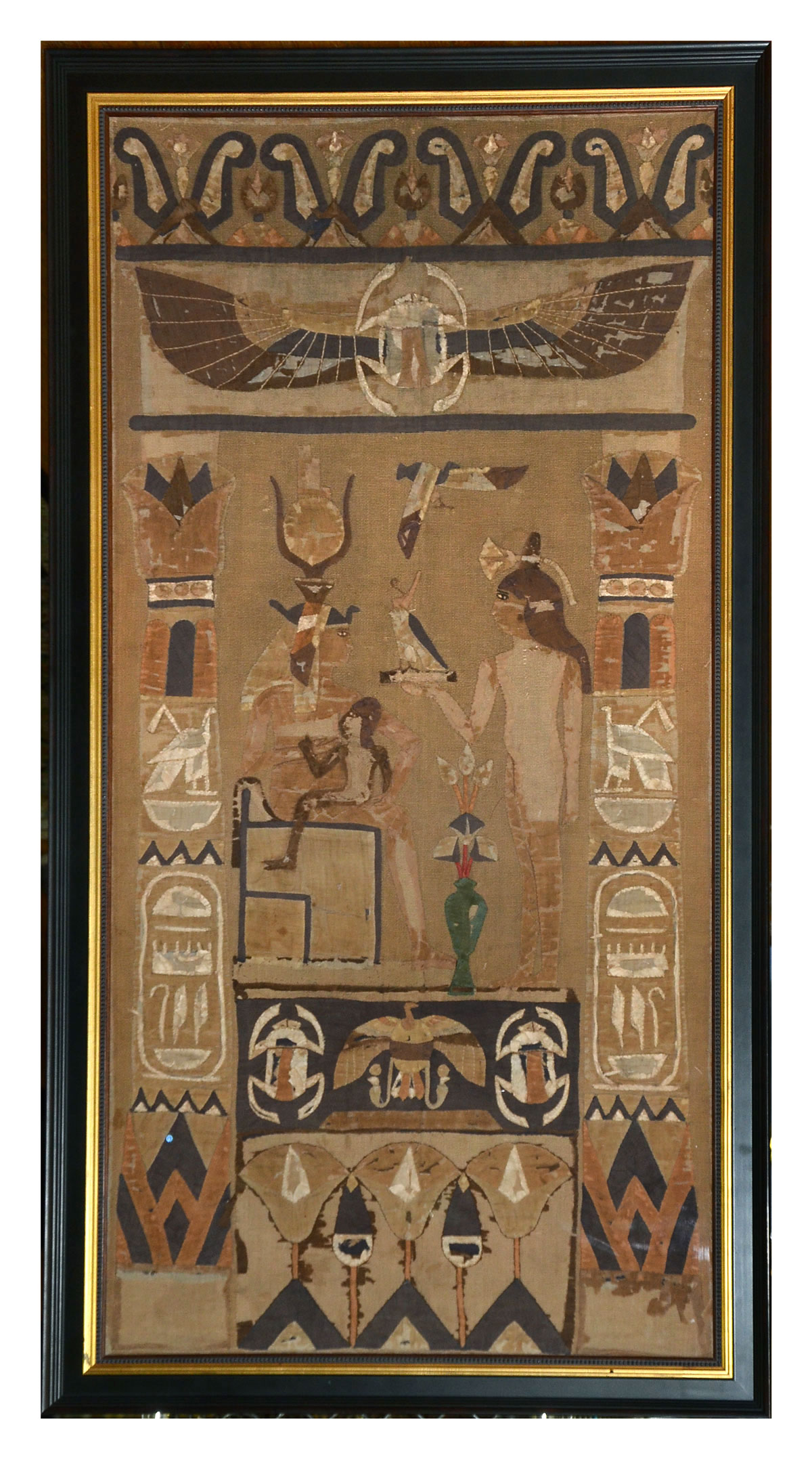 Appraisal: EGYPTIAN FRAMED REMNANT Appears to be an older tapestry sewn