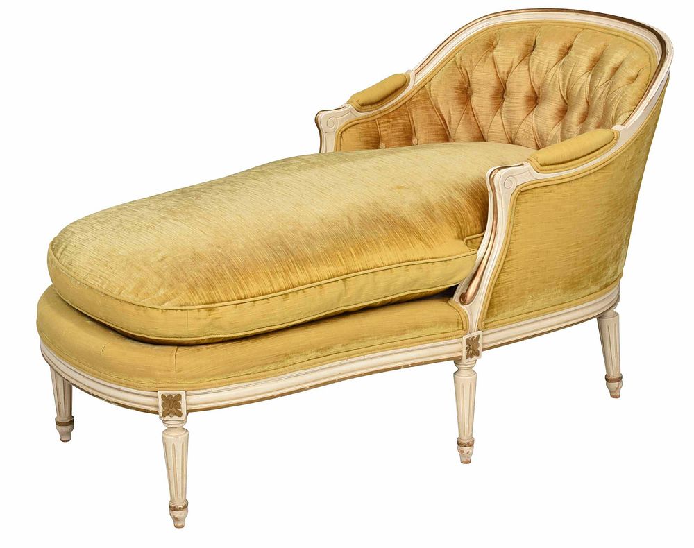 Appraisal: Louis XVI Style Painted Tufted Chaise th century carved white