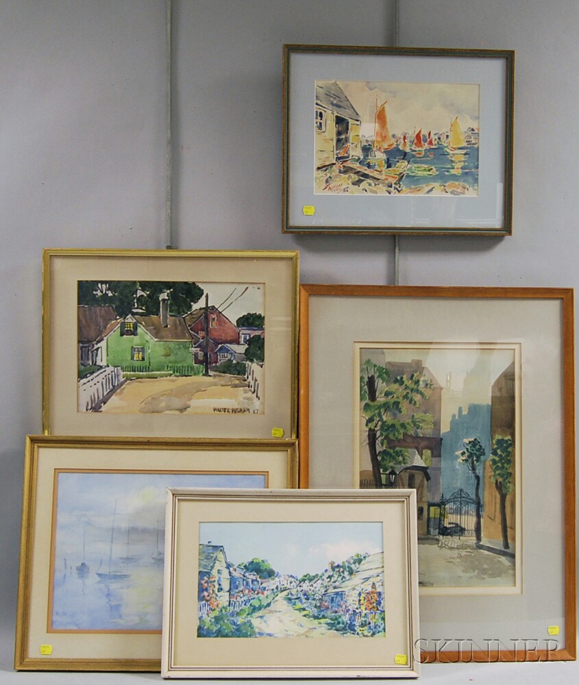 Appraisal: Five Framed Watercolors Walter Kilham American - Street in Provincetown