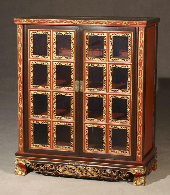 Appraisal: Chinese Parcel Gilt and Red Lacquered Wood Side Cabinet th