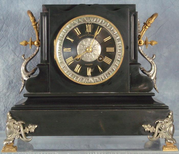 Appraisal: Black onyx French shelf clock gilt incised numerals on dial