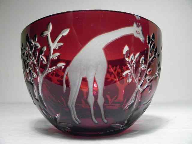 Appraisal: AJKA ruby cut to clear crystal bowl Signed ''Magda Nemeth