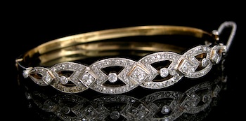 Appraisal: A Vintage Diamond Bangle Bracelet in Platinum and Gold Tested