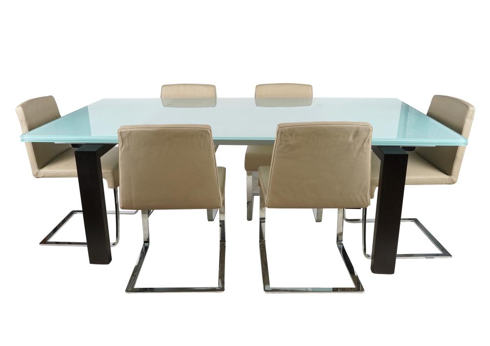 Appraisal: FENDI DINING SETcomprising a wood metal and opaque glass table