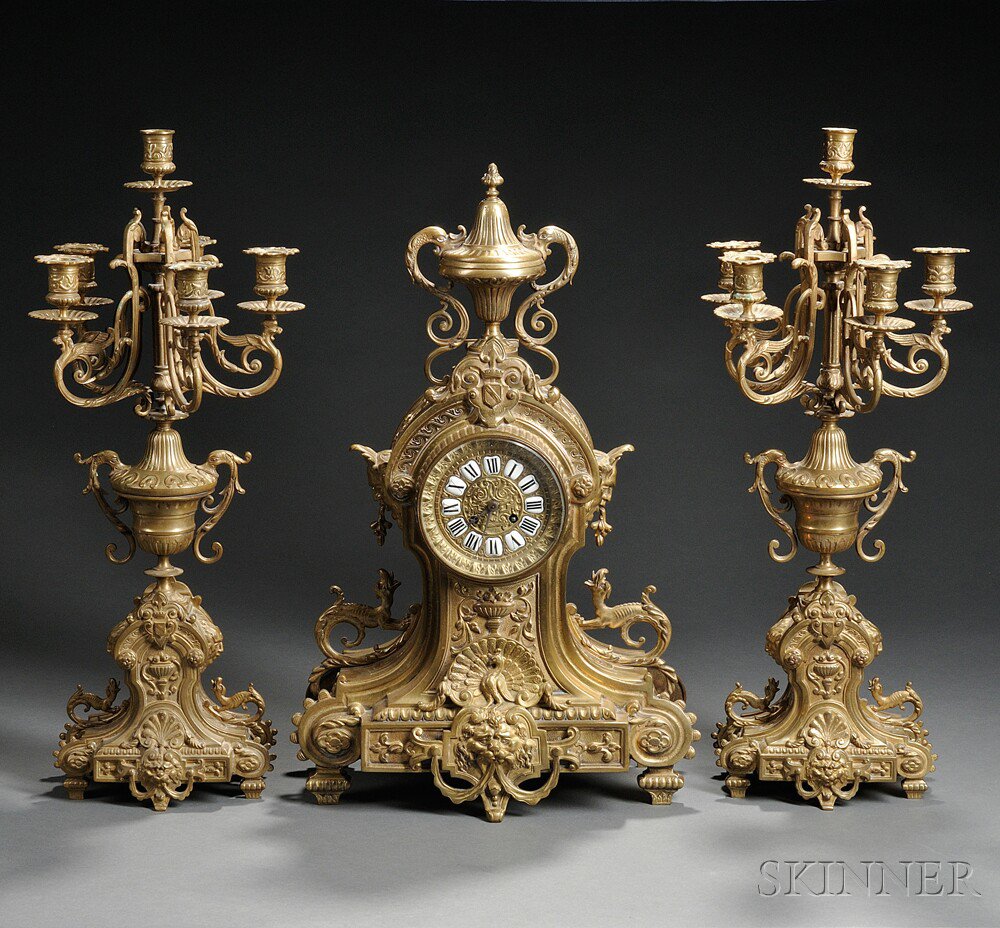 Appraisal: Three-piece Japy Freres Bronze Clock Garniture France th century the