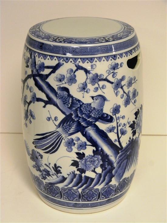 Appraisal: Blue and white Japanese garden stool drum shaped with pierced