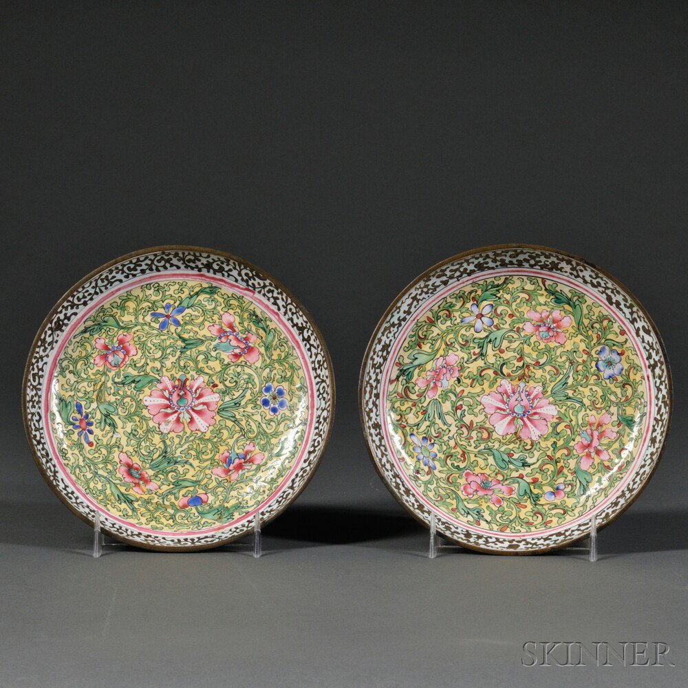 Appraisal: Pair of Canton Enamel Plates China th th century decorated