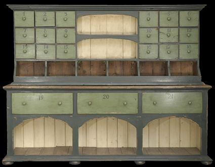 Appraisal: Green-Painted Two-Part Store Cabinet