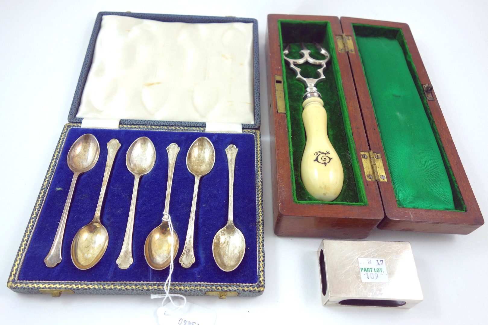 Appraisal: A cased set of six silver teaspoons Sheffield with shaped