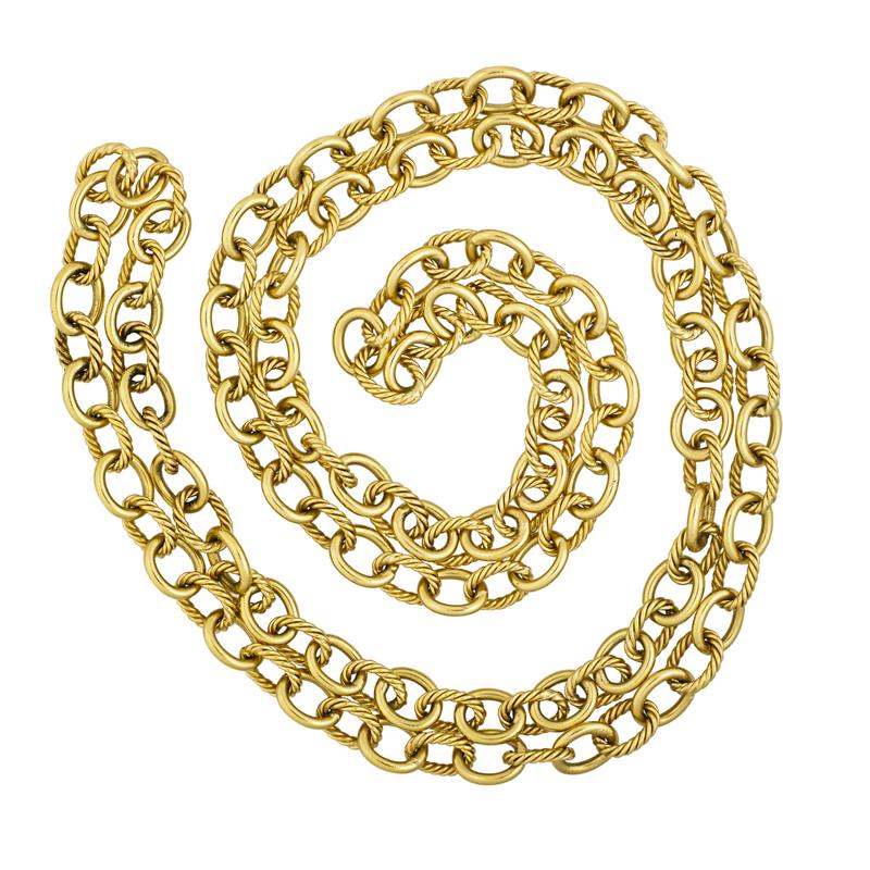 Appraisal: K YELLOW GOLD ENDLESS CHAIN Alternating roped and plain links