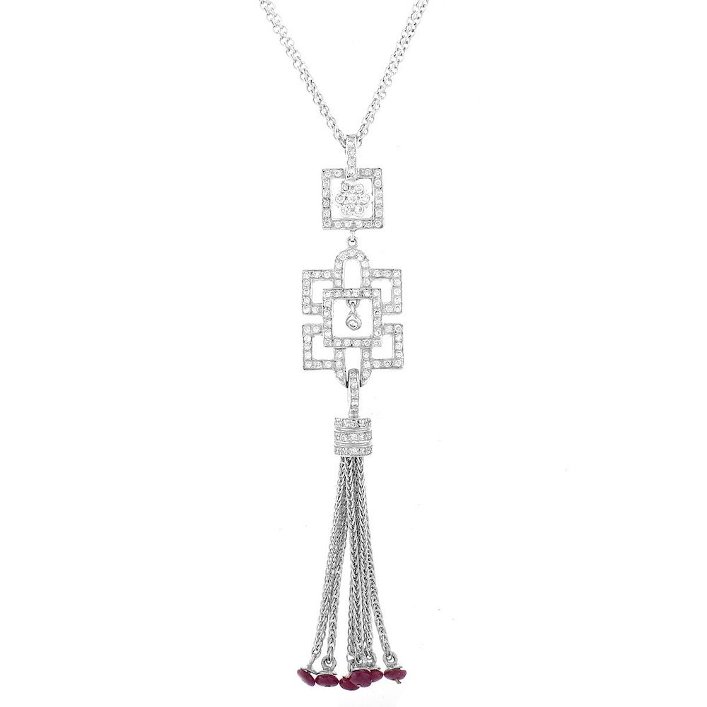 Appraisal: Diamond Ruby and K Gold Pendant Necklace Art Deco style