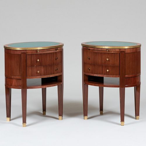 Appraisal: PAIR OF DIRECTOIRE STYLE BRASS-MOUNTED MAHOGANY OVAL SIDE TABLESEach with