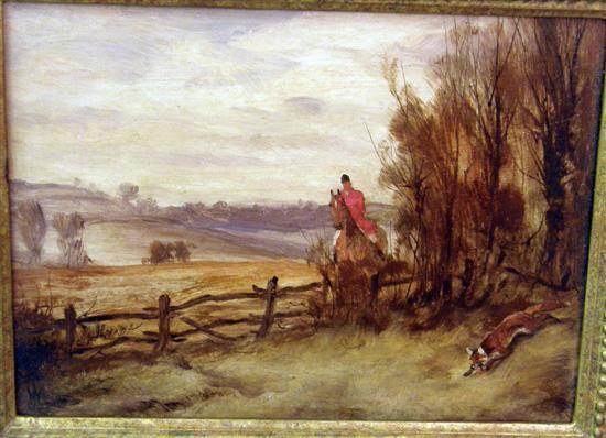 Appraisal: Hunting scene with horse rider and fox the fox coming