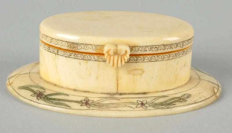 Appraisal: Ivory Snuff Box with Scrimshaw Circa Condition Excellent Size -