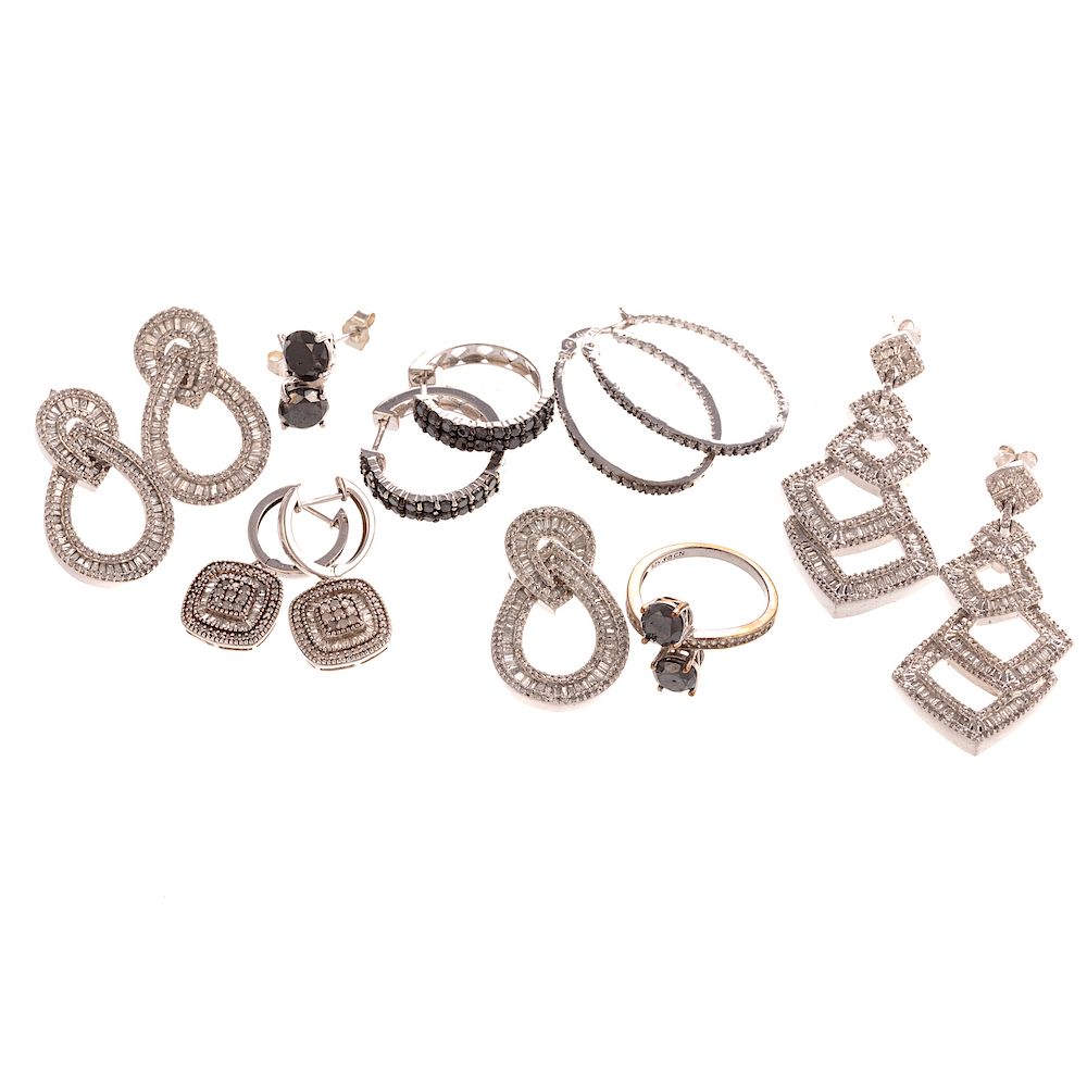 Appraisal: A Collection of Ladies Diamond Jewelry in Sterling Sterling silver